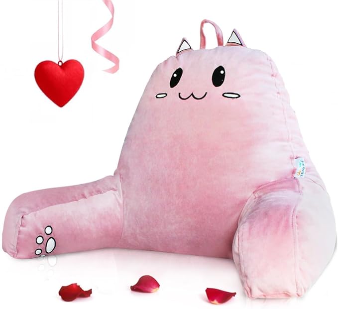 SUNSIDE Reading Pillow for Sitting in Bed, Cute Back Pillows for Adult, Shredded Memory Foam Bed Rest with Arms, Cat Design Bed Pillow, Relaxing, Watching TV, Gaming