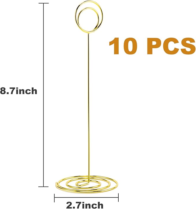 Hoewina 10Pcs Place Card Holder, Table Number Holders, Wire Picture Holder, Table Card Holders Stand, Photo Holder for Centerpieces, Wedding Reception, Party, Birthday (Gold)