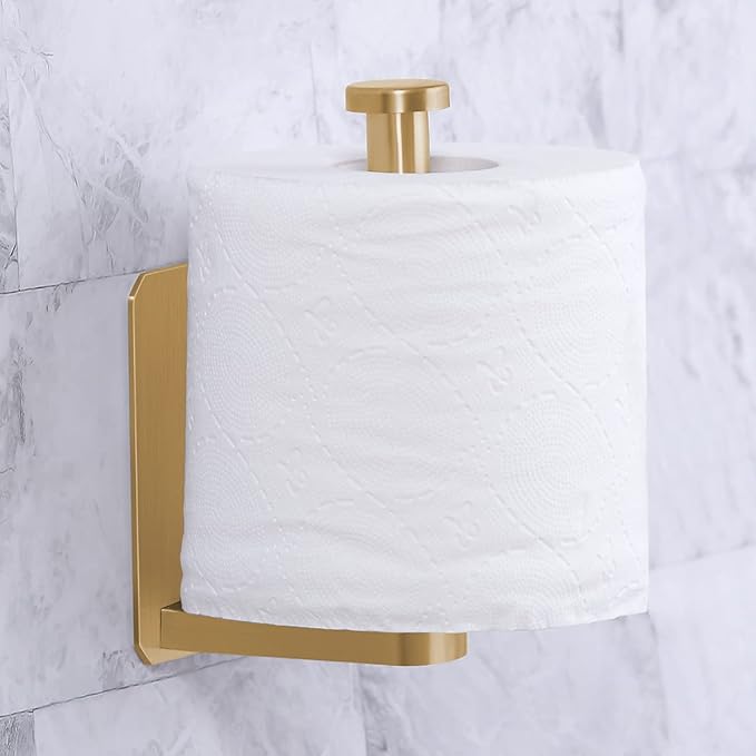 VAEHOLD Toilet Paper Holder Self Adhesive Kitchen Washroom Adhesive Toilet Roll Holder No Drilling for Bathroom Stick on Wall Stainless Steel Brushed (Gold)