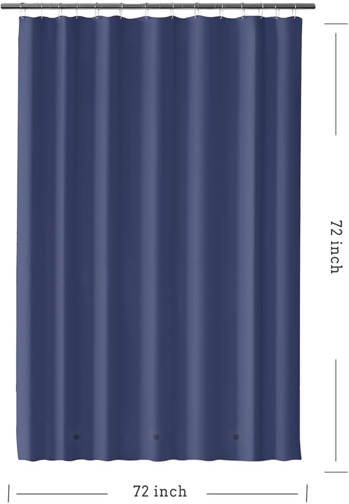 TIKABC Navy Blue Shower Curtain Liner, 4G PEVA Shower Liner, Plastic Waterproof Shower Curtains, 72x72 inch with Grommet Holes 3 Magnetic Weights