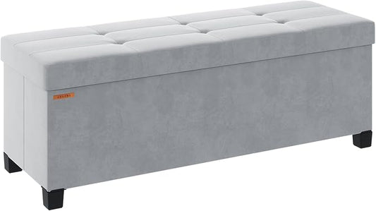 ABHENG Foldable Storage Ottoman Bench, Velvet Footrest and Seat Cube with Feet, Storage Chest, for Living Room, Bedroom and Office, 15 x 43 x 15.7 Inches, Dove Gray, ASND24G