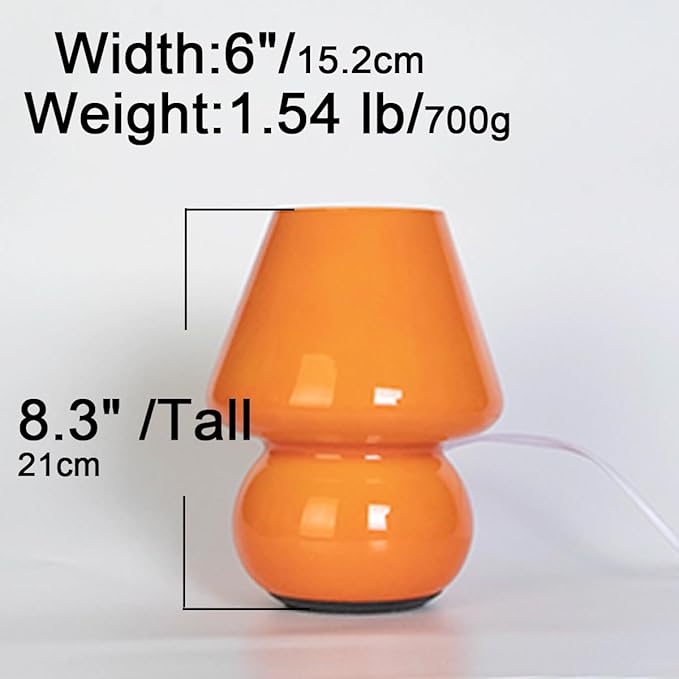 HEQET Dimmable Mushroom Table Lamp Orange Warm Lamp,Retro Accent Cute Cozy Ambient Desk Lamp, Bedroom Decor Aesthetic Lamp Nightstand Decor,Unique Home Decor
