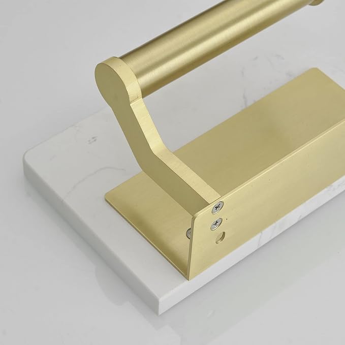 Hoimpro Brushed Gold Aluminum Toilet Paper Holder with White Natural Marble Shelf, Wall Mounted Tissue Hand Paper Roll Storage Holder for Bathroom Kitchen Washroom Bedroom