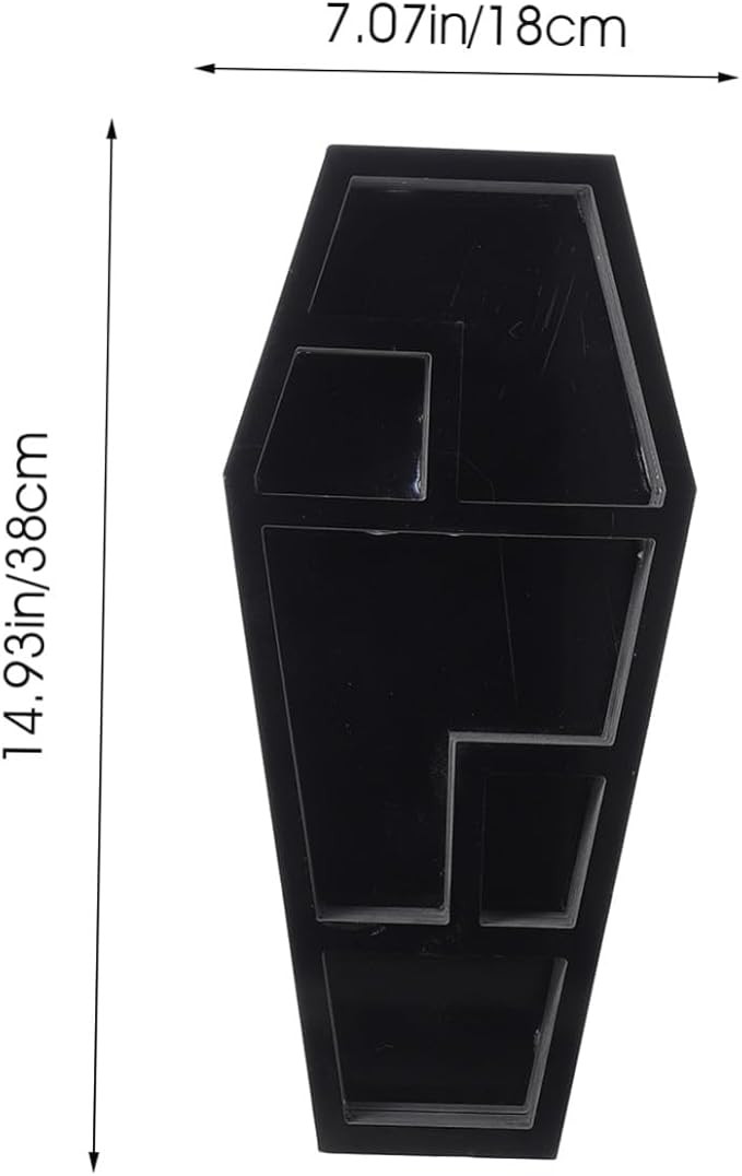Desktop Organizer Coffin Shaped Storage Rack Gothic Display Shelf for Halloween Decor Unique Storage for Candles Books and Figurines Durable Design