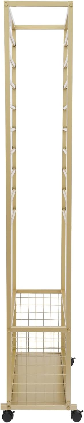 20 Tier Ribbon Holder Organizer Rack, Metal Double-Sided Ribbon Spool Storage Shelf with Wheels, Rolling Flower Wrapping Paper Storage Stand for Craft Room Flower Shop Gift Wrapping(Taller, Gold)