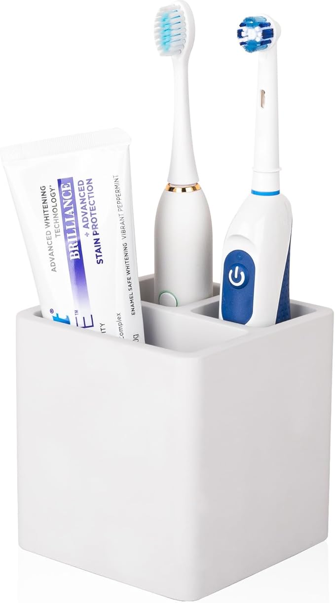 Diatomite Toothbrush Holders for Bathrooms, Electric Toothbrush and Toothpaste Holder 3 Slots Tooth Brush Organizer for Bathroom Countertop, Shower, Vanity - Grayish White