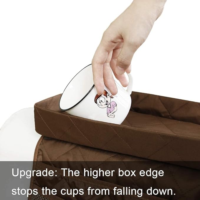 Couch Arm Tray-Couch Arm Cup Holder,Anti-Slip Chair Arm TV Remote Holder for Recliner Sofa Armchair Caddy Bedside Storage Pockets Bag for Pens, Magazines, Snacks, Glasses