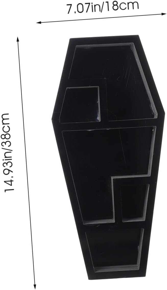 VICASKY Spooky Coffin Shelf Gothic Sundries Rack for Halloween Decor Lightweight Compartment Display for Candles Books and Figurines Unique Prank Haunted House Prop