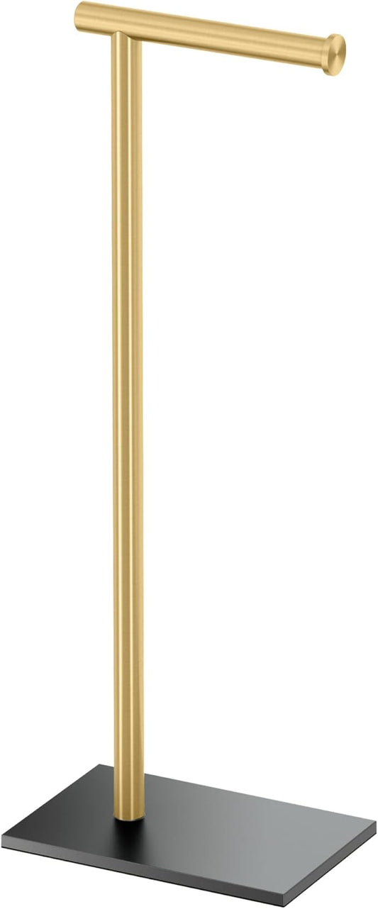 Gatco 1431MXB Modern Rectangle Base Freestanding Toilet Paper Holder, 21.25", Matte Black Brushed Brass, with Weighted Base