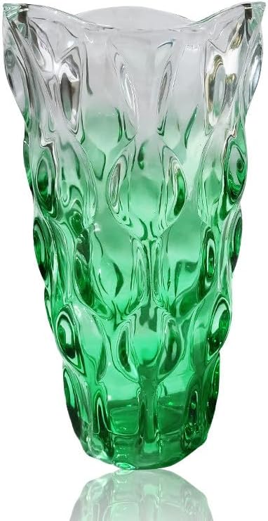 Unbreakable Flower Glass Vase 3.5lb 9.5inch Sparkle vase Bohemian Style, for Centerpieces,Kitchen,Office, Living Room,Wedding,Perfect Home Decor Glass Vase (Gradient Green)