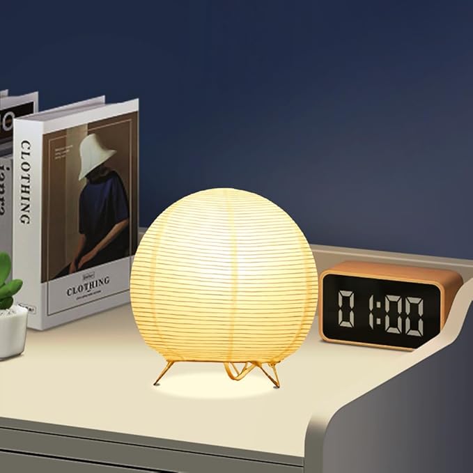 Small Table Lamp, Cute Paper Lamp, Ambient Lighting Lamp, Cozy Bedside Lamp, Minimalist Warm Glow Light for Bedroom Living Room Kids Room Dorm
