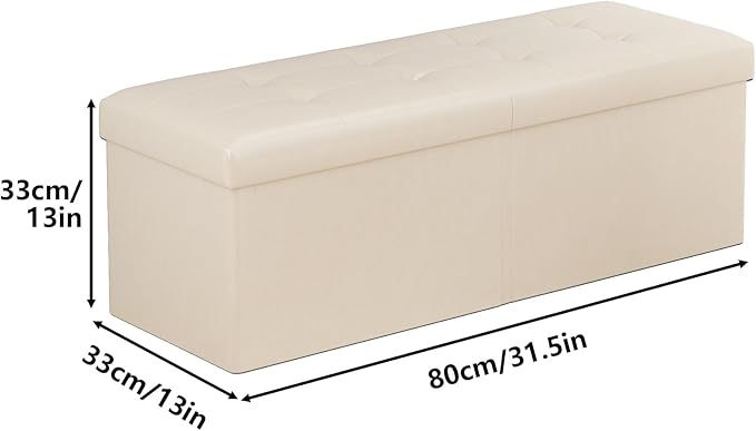 JIUYOTREE 31.5 Inches Ottoman with Storage Bench, Foldable Footstool, Ottoman Foot Rest, End of Bed Bench, Multi-Functional Seat, Storage Chest for Living Room, Bedroom, Entryway (Ivory)