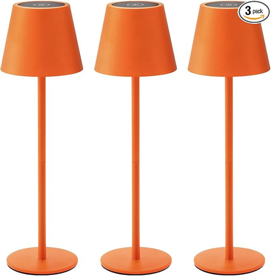 3 Pack Cordless Table Lamp, Portable Battery Operated Lamp with 3 Color Temps and Stepless Dimming, Rechargeable Table Lamp for Dinner, Desk, Cafe, Outdoor (Orange)