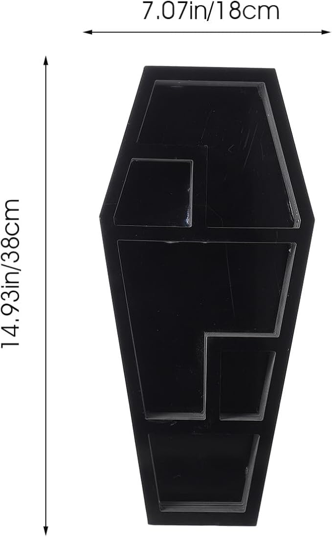 Ipetboom Coffin-shaped Organizer Rack for Halloween Decor Gothic Storage Shelf for Knick-knacks Lightweight and Portable Coffin Display for Parties and Haunted Houses