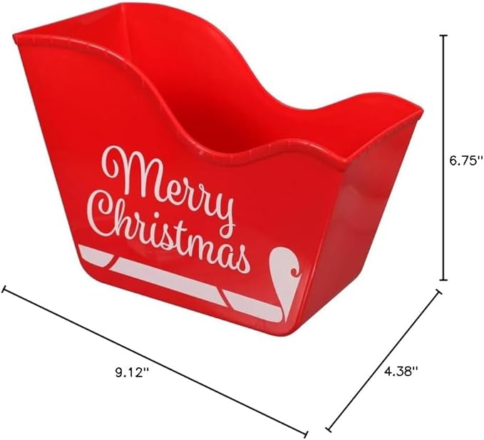 Plastic Santa Sleigh Shaped Bins, Red Container Storage for Holiday Treats, Home Decorations Party Supplies Basket