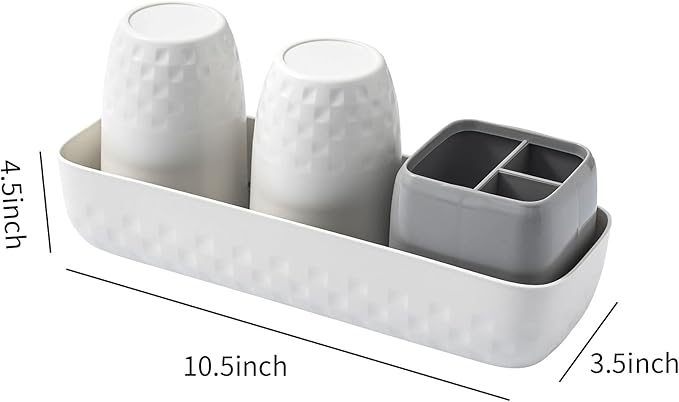 Vowupt Toothbrush Holder for Bathrooms, Toothbrush Organizer Countertop for Toothbrush Storage, Toothbrush and Toothpaste Holders Set with 3 Slots, Tooth Brushing Cup Caddy for Family-White