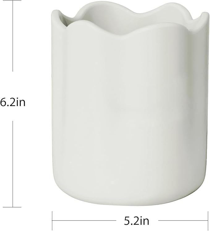 Ceramic Utensil Holder for Kitchen Counter, 6.2" Large Kitchen Utensil Holder for Countertop with Cork Bottom, Cooking Tool Organizer for Spatula, Matte White