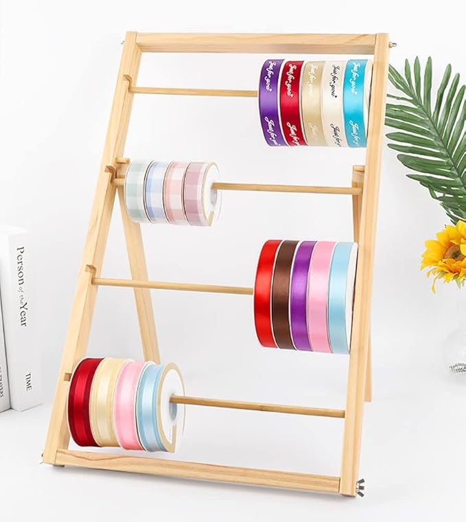 Free Standing Wooden Gift Wrapping Paper Storage Holder,Home Studio Ribbon Organizer Display Rack, Easy to Assemble(40x65cm)