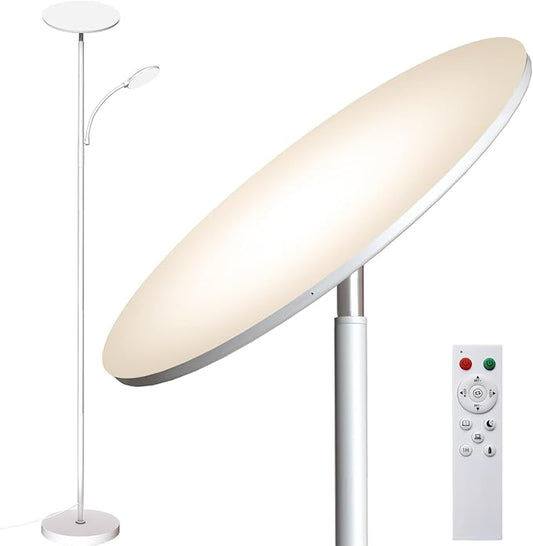 marctronic White Floor Lamps for Living Room, 44W/4500LM Super Bright 2 in 1 LED Floor Lamp with Remote, Stepless Dimmable, 69" Tall Standing Floor Lamp with Bendable Reading Light for Bedroom Office