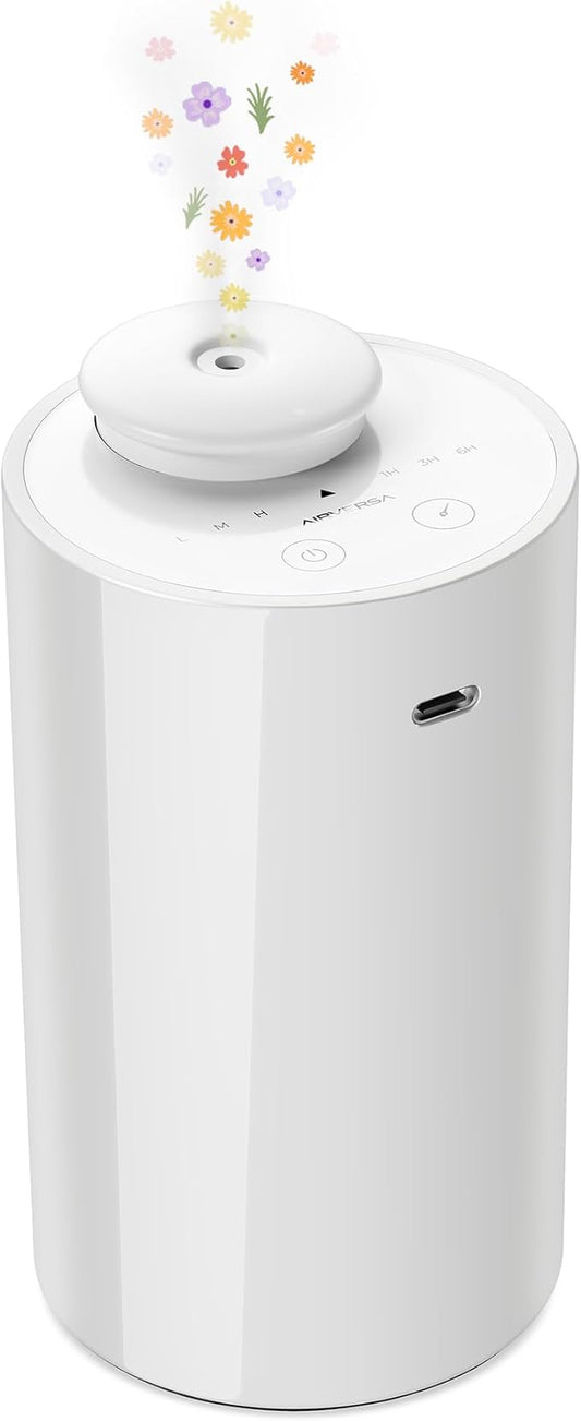 Airversa Waterless Diffuser for Essential Oil, Car Diffsuer, Battery Operated Nebulizer, 0.7 Fl Oz/ 20mL, Mini Scent Air Machine, 3 Timers & 3 Mist Levels for Home, Room, Car, Office - AN6 Cooo Gray