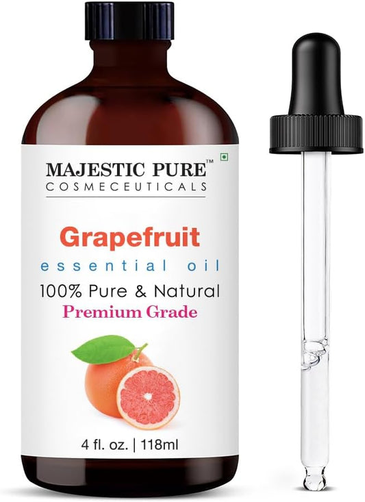 Majestic Pure Essential Oil with Glass Dropper - 100% Pure and Natural - Essential Oils for Diffuser, Aromatherapy, Soap and Candle Making, Grapefruit Essential Oil, Grapefruit Oil, 4 Fl Oz