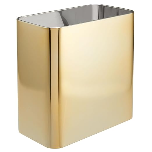 mDesign Small Metal 2.4 Gallon/9 Liter Trash Can Wastebasket Garbage Bin for Bathroom, Slim Rubbish Waste Bin Trashcans - Mirri Collection - Soft Brass