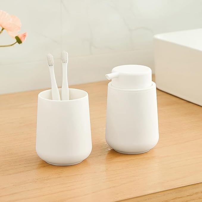 YAUKPH Matte Cream White Liquid Hand Soap Dispenser Plastic 11 oz - Modern Minimalist Style for Bathroom & Kitchen Countertop Refillable