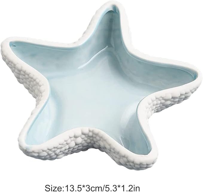 Starfish Jewelry Dish Tray - Ceramic Ring and Trinket Holder - Ocean Style Table Decoration for Earrings and Candy Storage