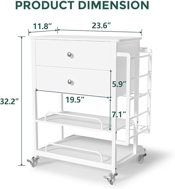 Wrapping Paper Storage & Organizer, Craft Cart with Ribbon & Gift Bag Storage, Wrapping Paper Organizer Holder(2 Wooden Drawers-White)