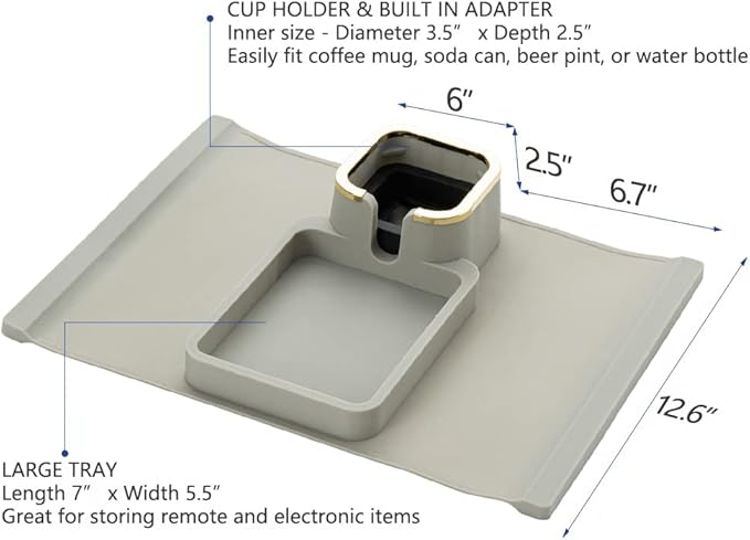 Couch Cup Holder Tray, Elimiko Silicone Anti-Spill and Anti-Slip Couch Drink Holder, Strong and Weighted Phone/Remote/Snacks Sofa Cup Holder (Griege)