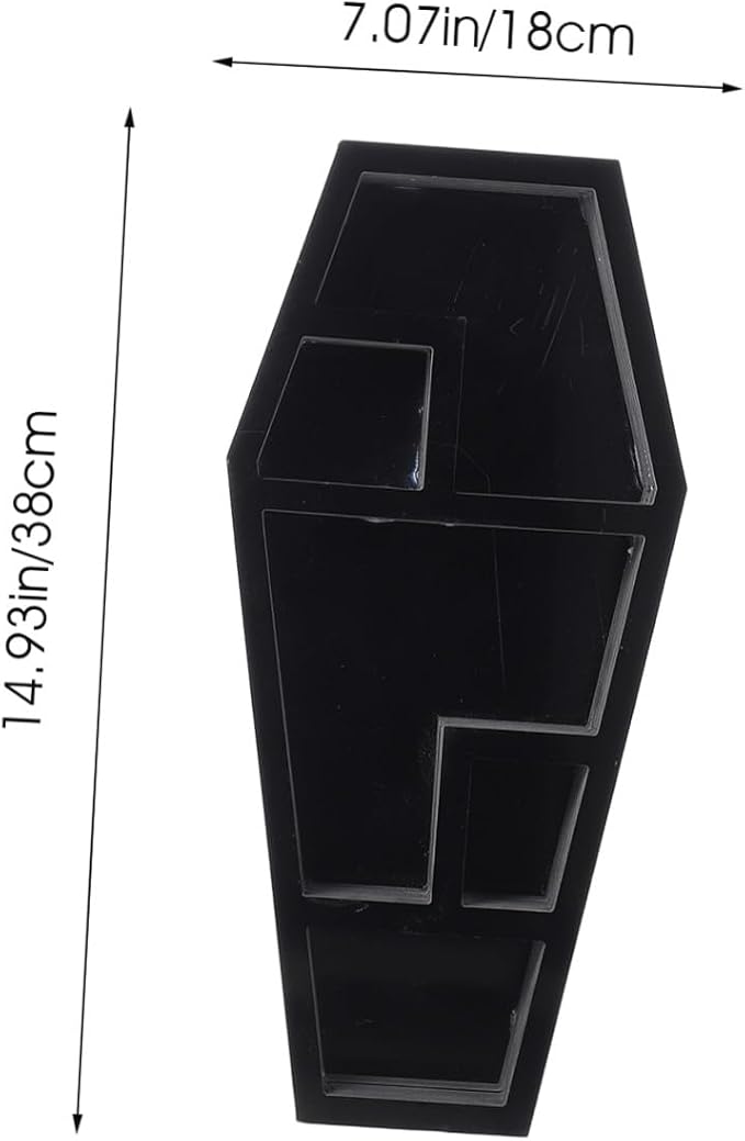 LIFKOME Halloween Coffin Storage Rack for Gothic Decor Unique Haunted House Prop Organizer for Candles Books and Collectibles Lightweight and Design
