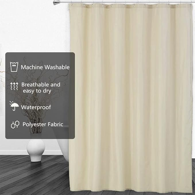 LLSCL Beige Yellow Fabric Shower Curtain Liner with Magnets, Waterproof Hotel Quality, 72 x 72 Machine Washable