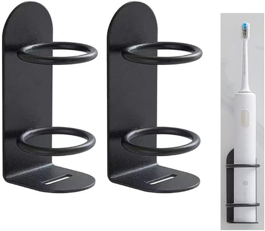 Mighty Eco-Friendly Wall Toothbrush Holder for Bathroom - No Drilling, 2Pack (Black)
