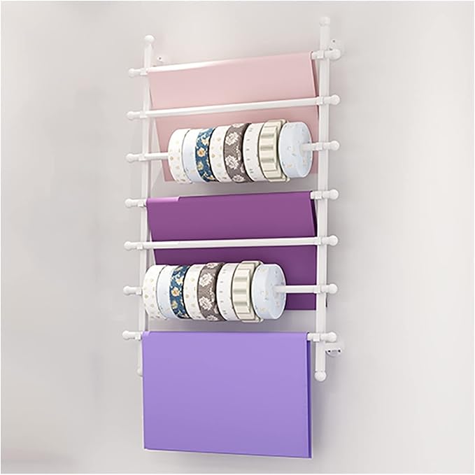 Flower Shop/Gift Shops Wrapping Paper Ribbon Display Stand Rack, Wall Mounted Metal 7 Tier Multi-Purpose Organizers for Silk Scarf/Shawl/Fabrics (White 100cm/39.4in Wide)
