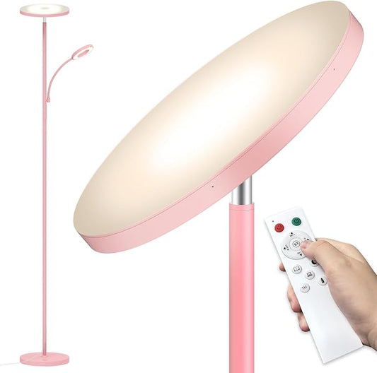 marctronic Pink Floor Lamp, 42W 4000LM Super Bright LED Room Lamp with Adjustable Reading Light,Dimmable Modern Standing Lamp with Remote & Touch Control for Room Bedroom Office Floor Light