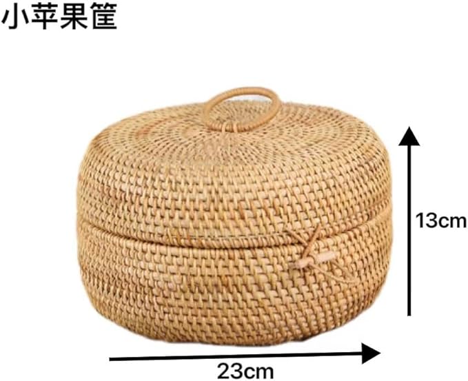 Fengyan Storage Japanese Autumn Rattan Storage Basket, Dining Coffee Table Plate, Braided Round Ornaments(Small)
