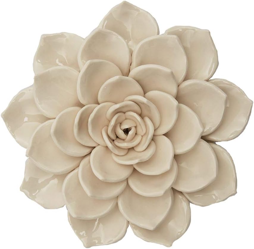 SEINHIJO Ceramic Flower Wall Decor 3D Wall Art Sculpture Modern Art Gift for Bedroom Living Room Home Office Yellow 6.7 Inch