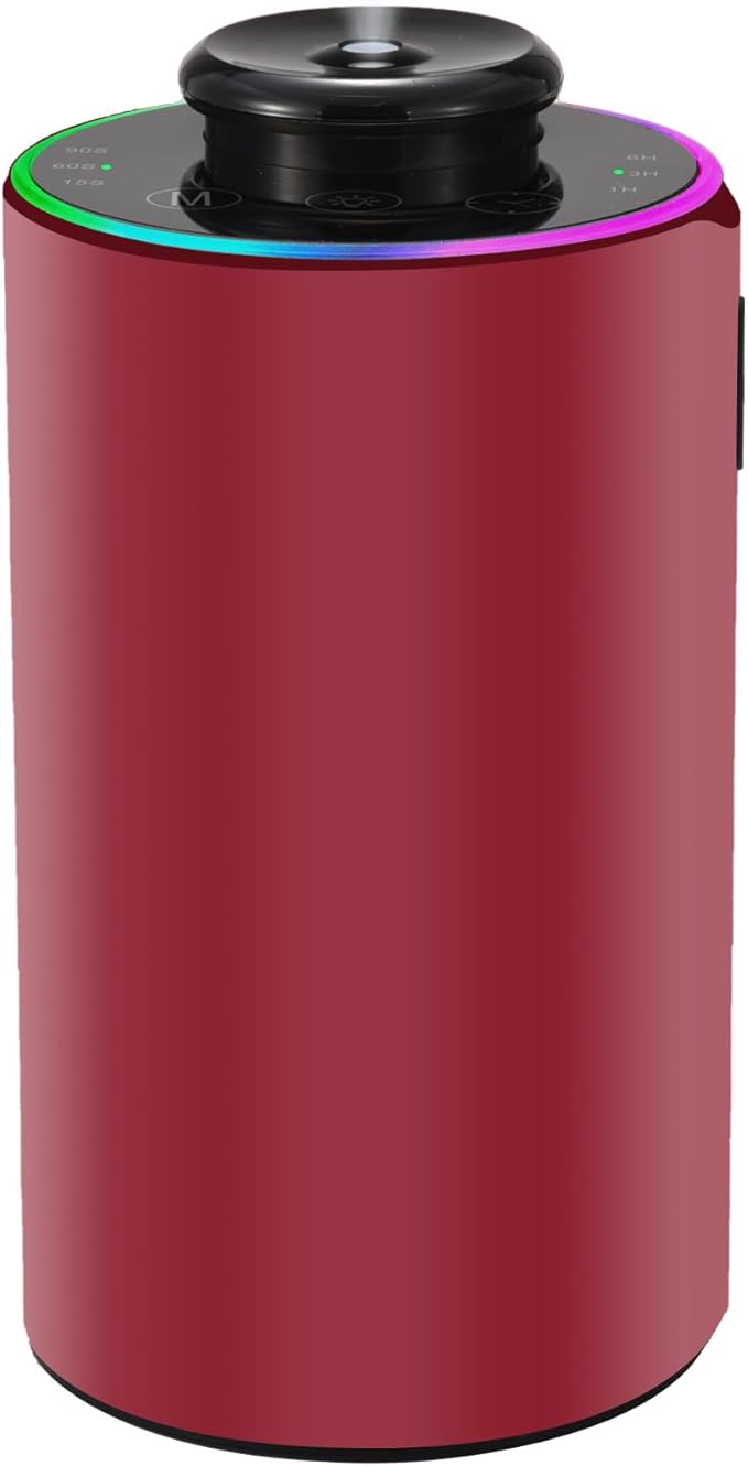 Waterless Essential Oil Diffuser with 8 Color LED Night Light, 3 Mist Levels & Timers, Portable Rechargeable Aromatherapy Diffuser for Home Car Room Studio Office, Metal (Red)