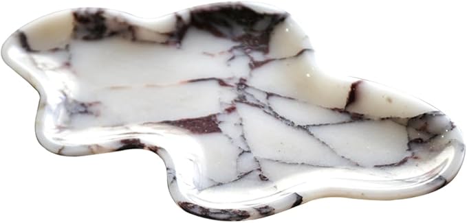 Handcrafted Marble Decorative Tray, Cloud Shaped Tray for Vanity, Unique Trinket Dish for Jewelry Ring Necklace, Natural Stone Key Tray for Entrance Living Room Vanity (Calacatta-Viola 11.8" x 6.3")