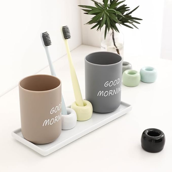 NiuYichee Set of 6 Sleek Mini Ceramics Toothbrush Holder, Small Ceramic Ring, Perfect Size for Bathroom Vanity Countertops