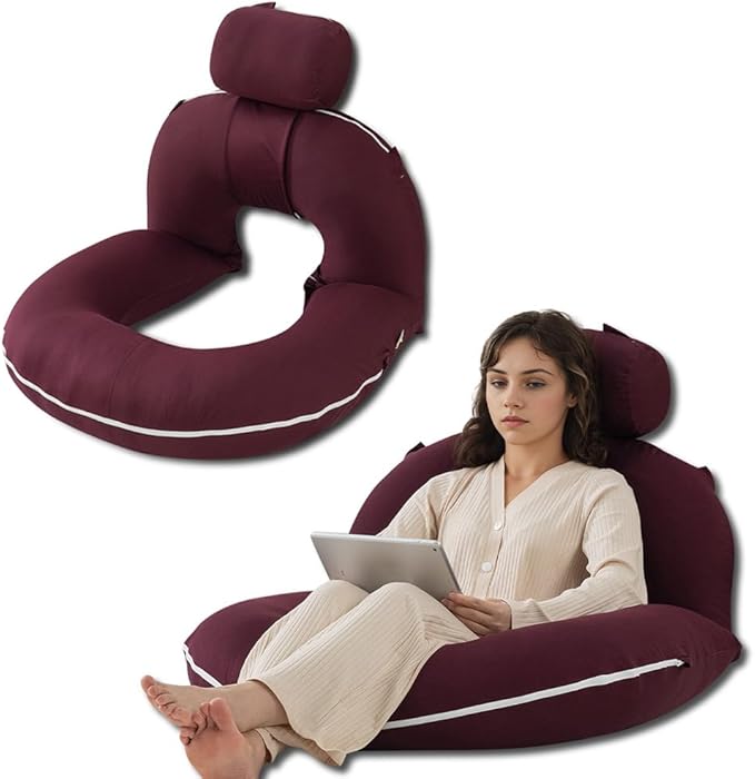 INSEN Reading Pillow, Back Pillow for Sitting in Bed for Reading, Nurse & Relax, Reading Pillow for Adults, Moms & Kids, Sit Up Pillow for Bed, Dark Purple