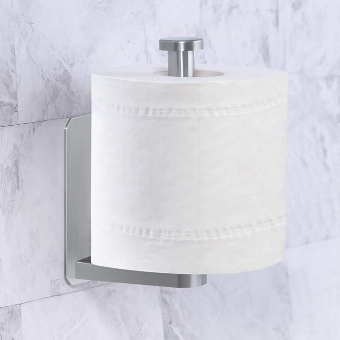 VAEHOLD Toilet Paper Holder Self Adhesive Kitchen Washroom Adhesive Toilet Roll Holder No Drilling for Bathroom Stick on Wall Stainless Steel Brushed