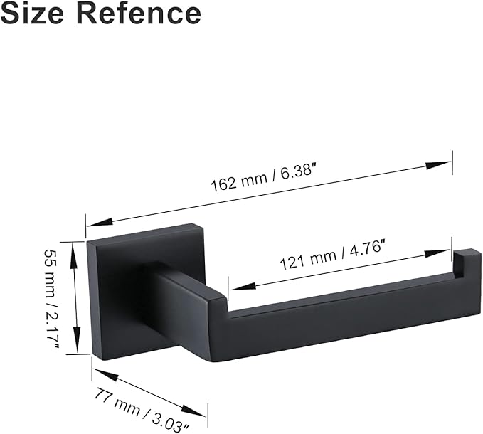 TQKAG Matte Black Toilet Paper Holder SUS304 Stainless Steel, Modern Square Tissue Roll Holders Wall Mount, Toilet Paper Roll Dispenser for Kitchen Washroom