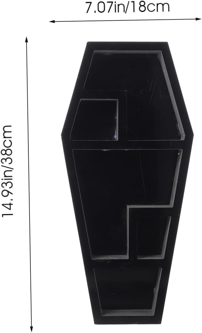 NOLITOY Desktop Organizer Coffin Shaped Storage Rack for Gothic Decor Halloween Display Shelf for Candles Books and Figurines Unique Storage for Spooky Collections