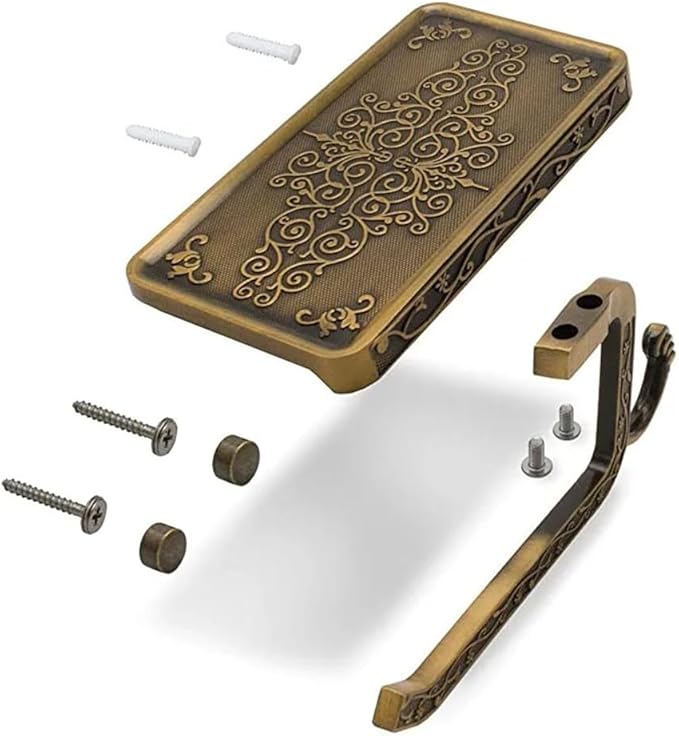 Vintage Toilet Paper Holder Wall Mount Toilet Roll Holder with Shelf and Hook Bronze Antique Bathroom Accessories Toilet Tissue Roll Holder Hanger Aluminum Material (Bronze Finish)