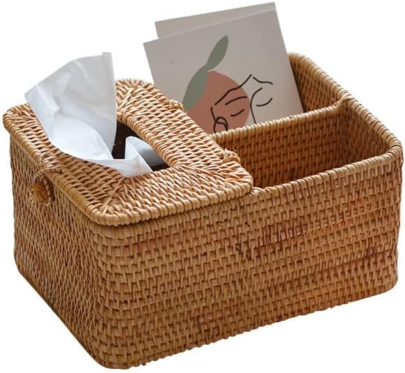 1 Pack Rattan Woven Manual Storage Ornaments, Coffee Table Storage Basket, Remote Control Mobile Phone Household Storage Ornaments