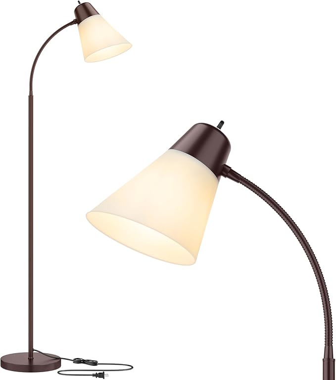 Coucrek Floor Lamp for Living Room, Adjustable Standing Room Lamp with White Plastic Shade, Brown Reading Floor Lamps for Dorm, Bulb not Included