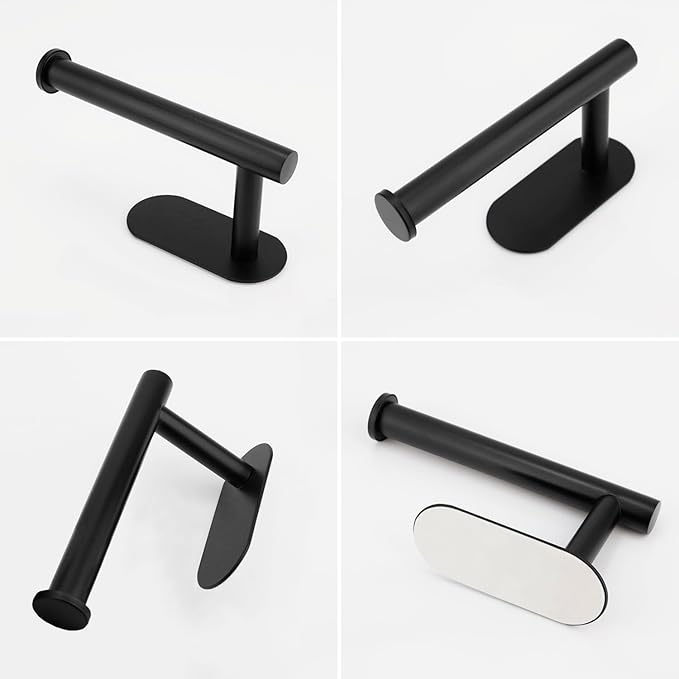 Toilet Paper Holder, Self Adhesive Toilet Paper Roll Holder No Drilling Wall Mount for Kitchen, Bathroom, Toilet, Matte Black Stainless Steel