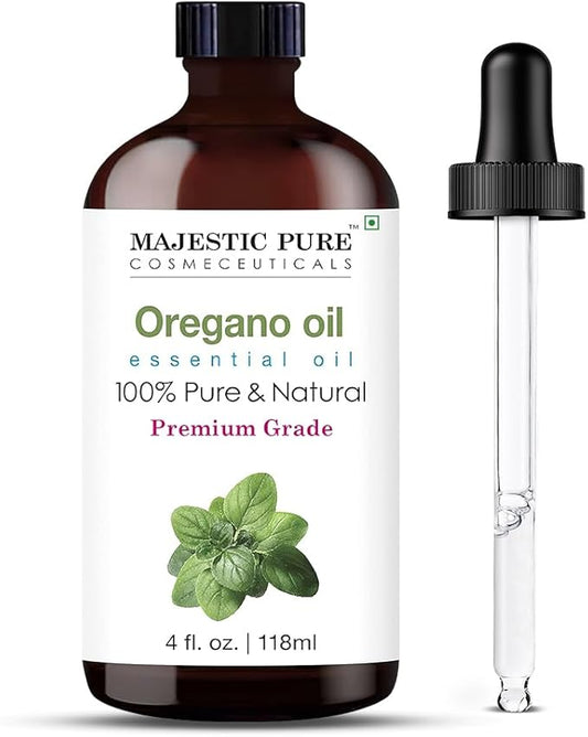 Majestic Pure Essential Oil with Glass Dropper - 100% Pure and Natural - Essential Oils for Diffuser, Aromatherapy, Soap and Candle Making, Oregano Essential Oil, Oregano Oil, 4 Fl Oz