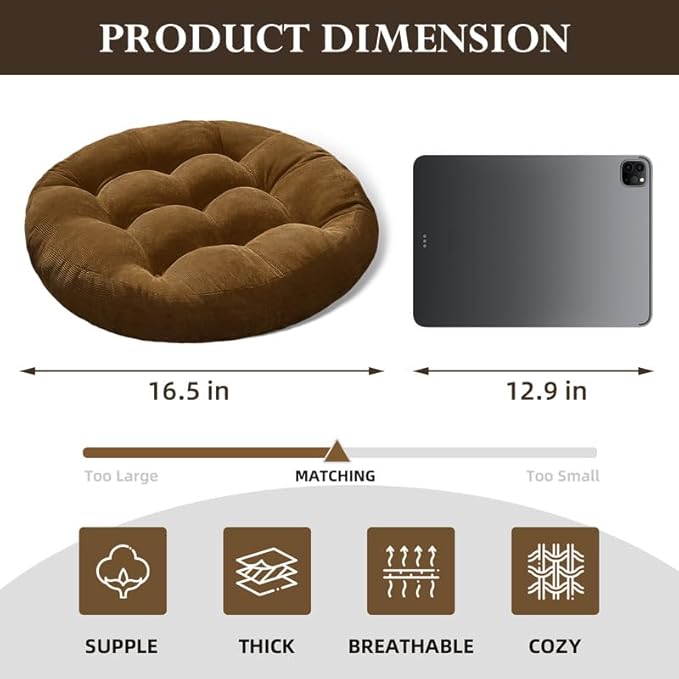 Meditation Floor Pillow Set of 2 Large Round Floor Cushions for Adults Tufted Corduroy Floor Seat Pillows Cushion for Living Room Tatami Yoga,Dark Grey 22x22 Inch